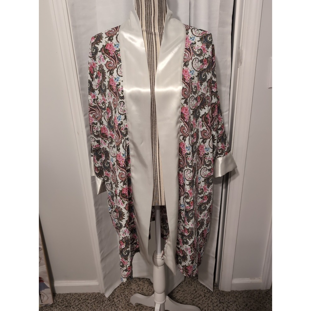 Vtg‎ Victoria's Secret Gold Label Kimono Robe O/S Roses & Paisley Missing Sash
